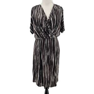 Max Mara Women's Brown Black Printed Faux Wrap Short Sleeve Dress Size 38